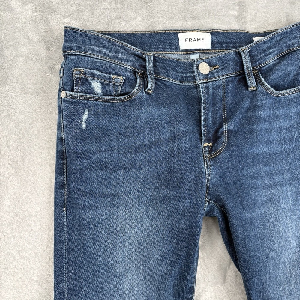 FRAME Le Garçon Skinny Jeans Women's Size 25 (29x28) Blue Distressed Medium Wash